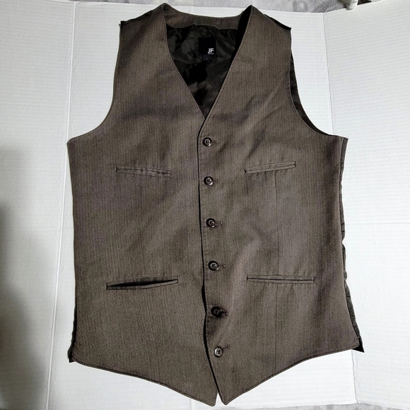 J.Ferrar Suit Vest Slim Fit Light Brown,  Sz Small Buttons Sleeveless - Picture 5 of 9
